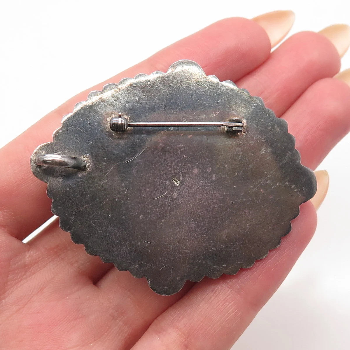 925 Sterling Silver Vintage Real Agate Gemstone Beaded Pin Brooch / Pendant