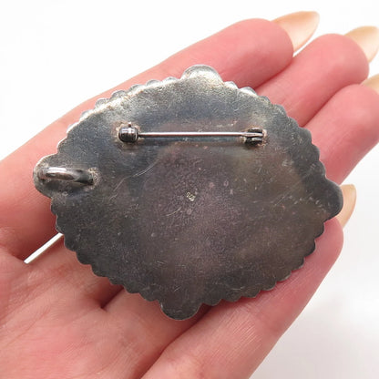 925 Sterling Silver Vintage Real Agate Gemstone Beaded Pin Brooch / Pendant