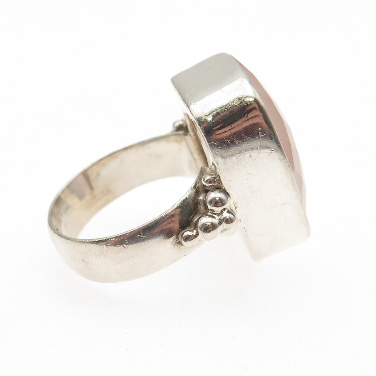CID Clyde Duneier Sterling Silver Vintage Real Rose Quartz Modernist Ring Size 9