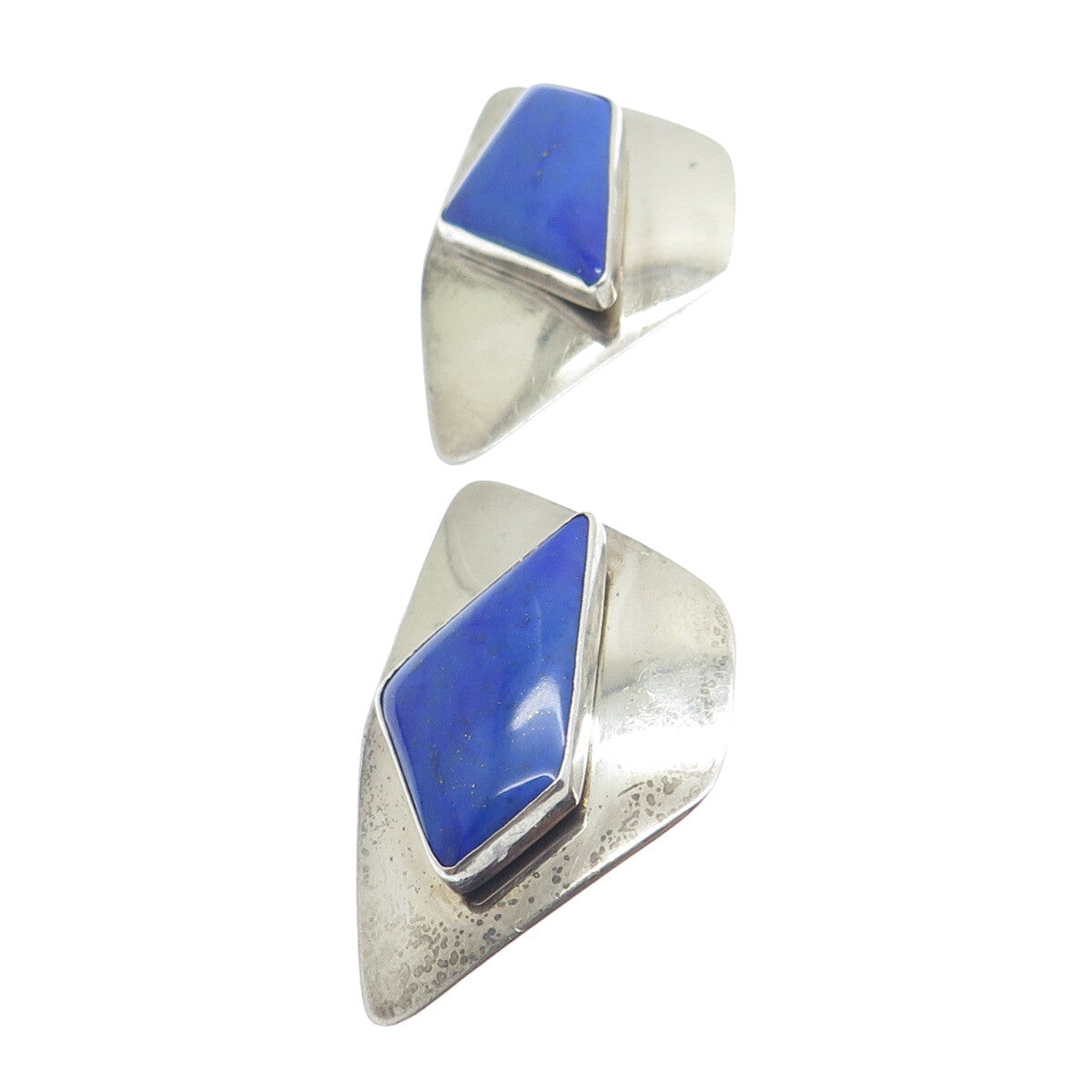 SAM LOVATO Old Pawn 925 Sterling Silver Vintage Lapis Tribal Clip On Earrings