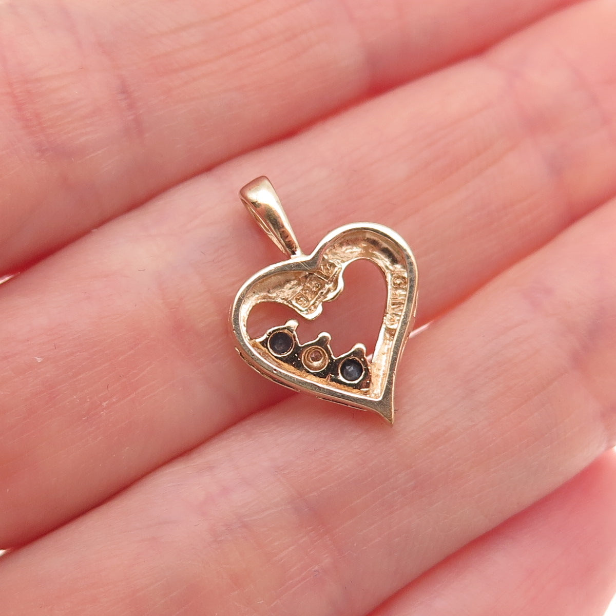 925 Sterling Gold Plated Real Diamond Accent & Sapphire Heart Mini Charm Pendant