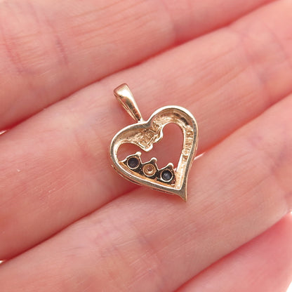 925 Sterling Gold Plated Real Diamond Accent & Sapphire Heart Mini Charm Pendant