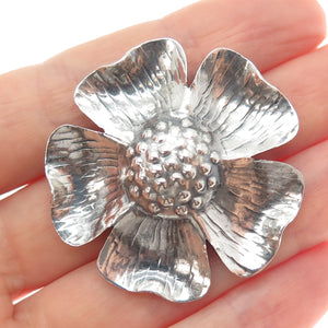 925 Sterling Silver Vintage Flower Blossom Oxidized Handmade Pin Brooch