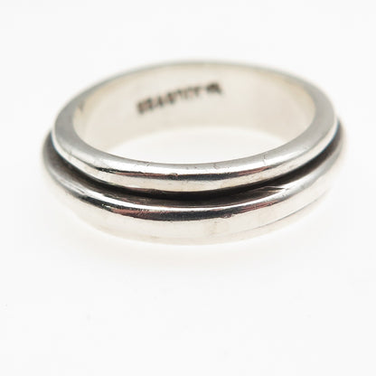 925 Sterling Silver Vintage Mexico Modernist Oxidized Rotating Band Ring Size 7