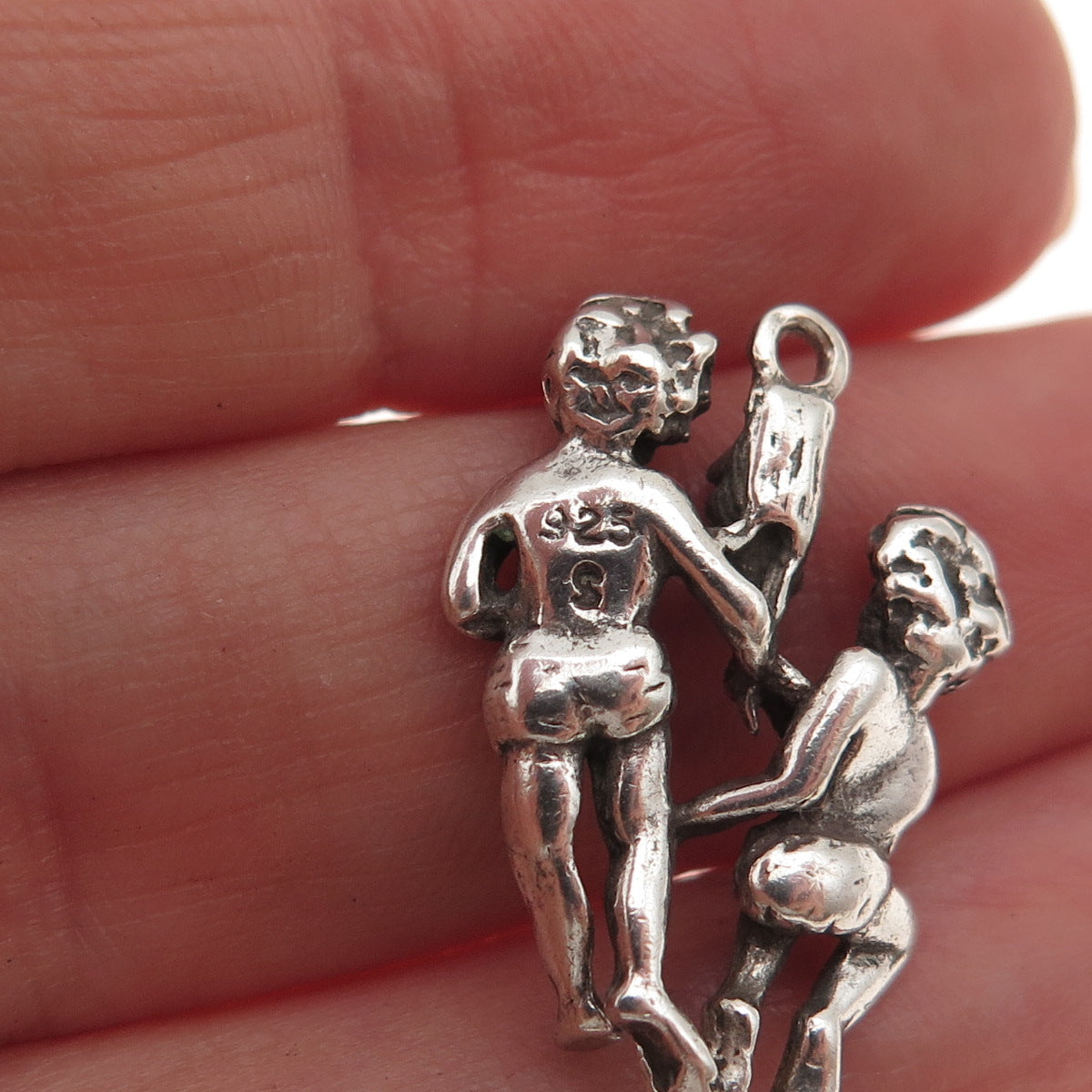 Shube 925 Sterling Silver Vintage Gemini Zodiac Sign Oxidized Charm Pendant