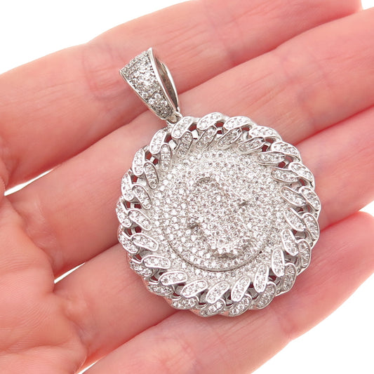 925 Sterling Silver Round-Cut C Z Hamsa Amulet Cuban Link Pendant