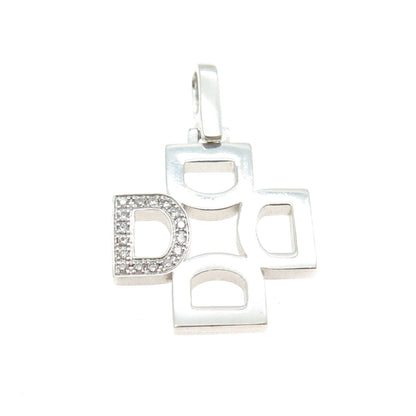 925 Sterling Silver Real Round-Cut White Diamond Letter "D" Cross Pendant