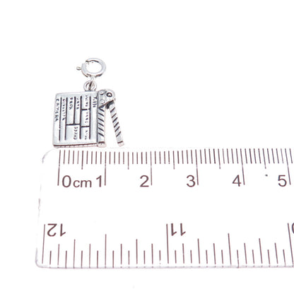 SHUBE 925 Sterling Silver Vintage Movie Clapperboard Spring Ring Movable Pendant