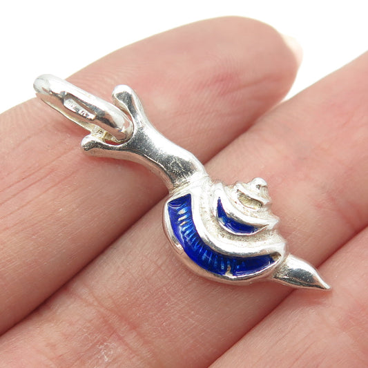 925 Sterling Silver Vintage Enamel Snail Pendant