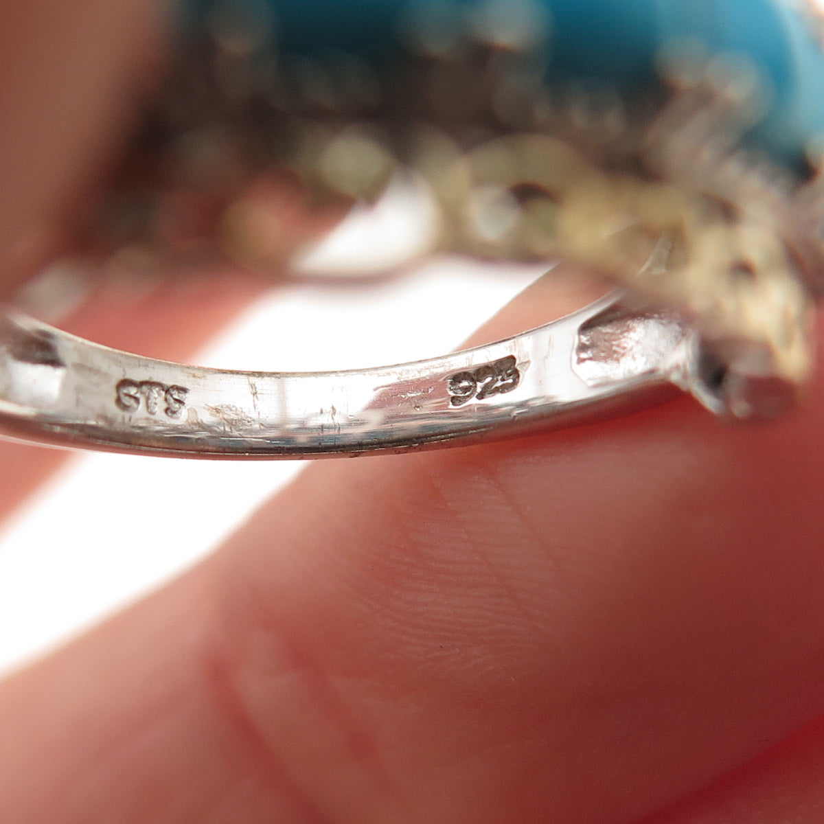 Chuck Clemency 925 Sterling 2-Tone Real Sleeping Beauty Turquoise Ring Size 8.25