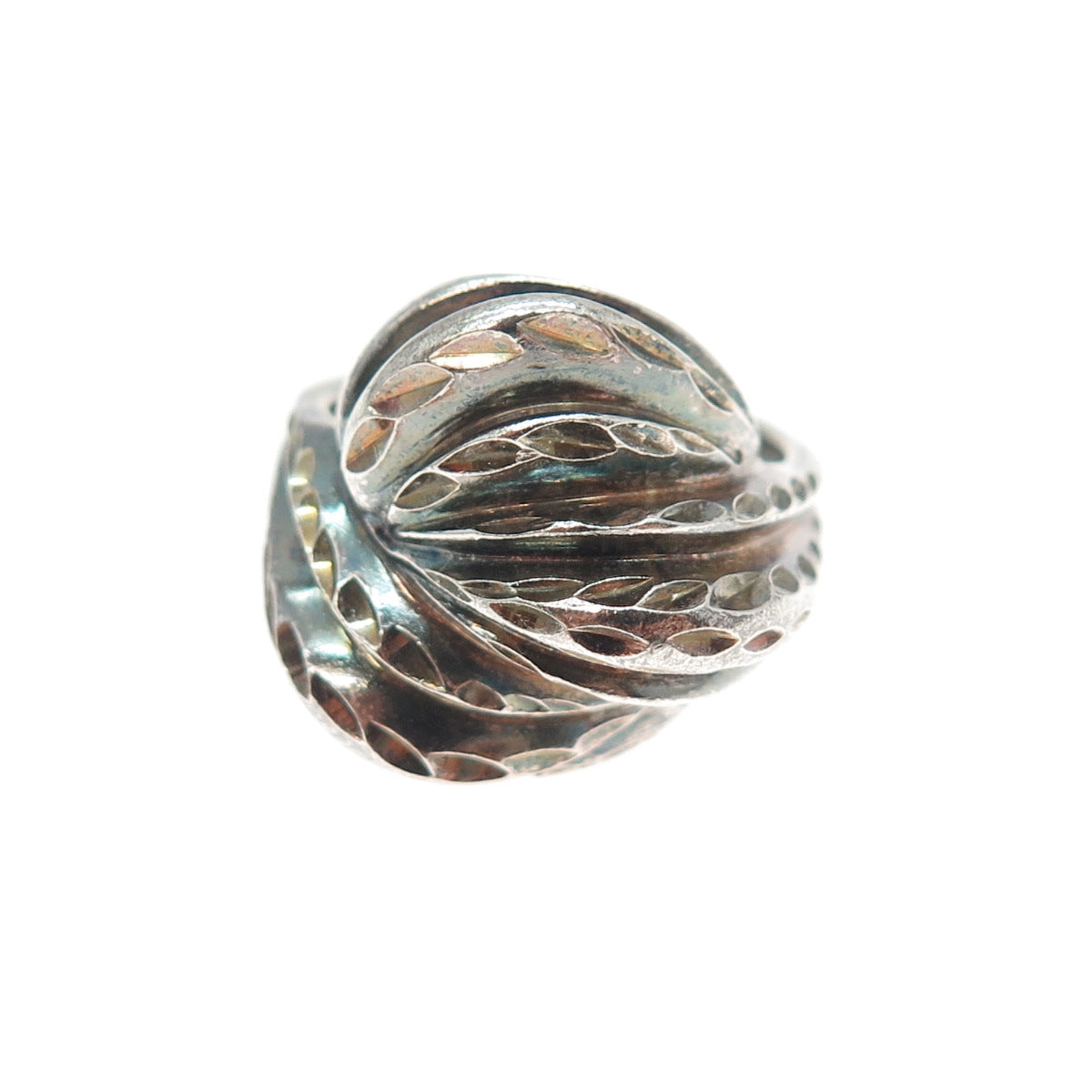 CHAPAL ZENRAY 925 Sterling Silver Vintage Modernist Ribbed Oxidized Ring Size 8