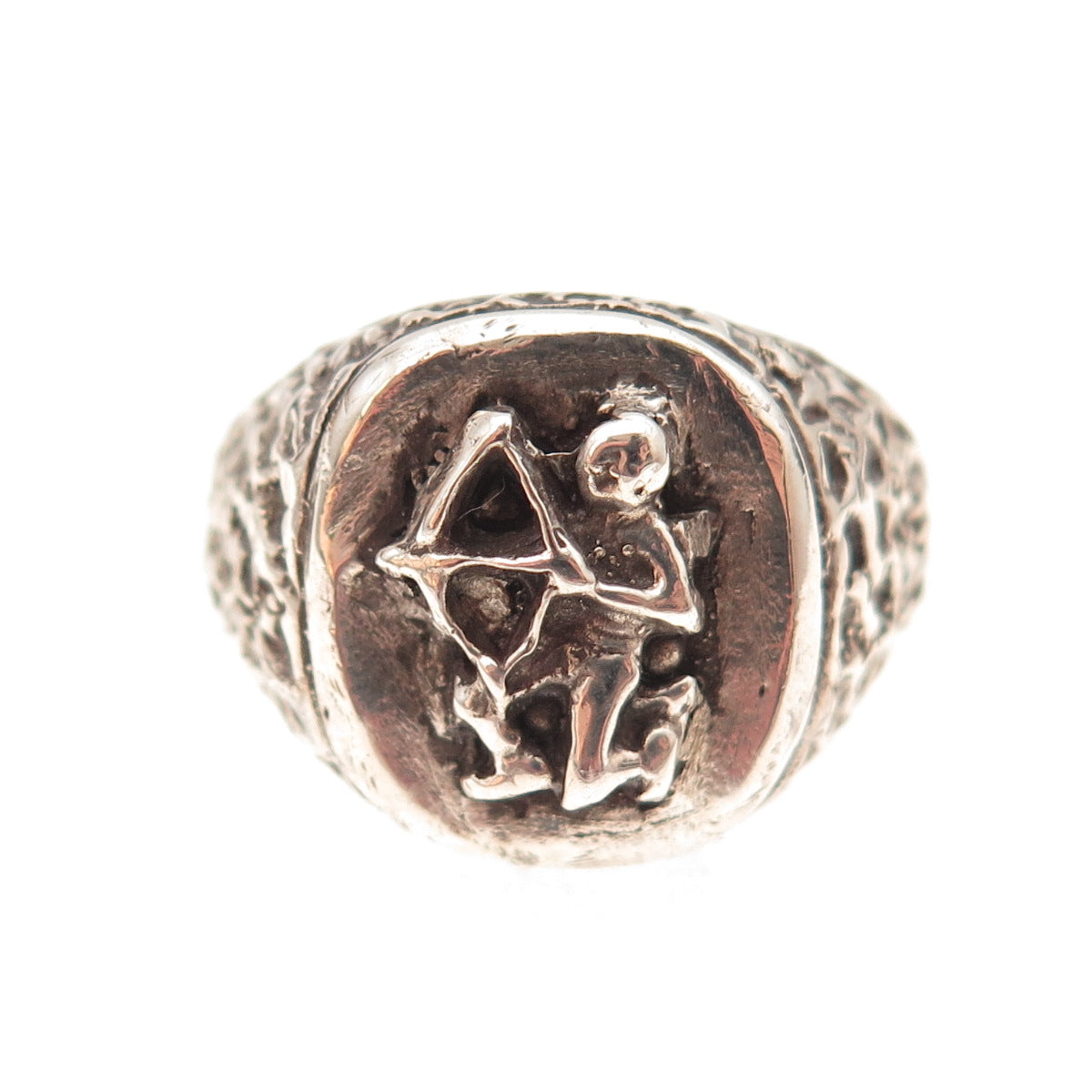 925 Sterling Silver Vintage Sagittarius Zodiac Sign Oxidized Signet Ring Size 11