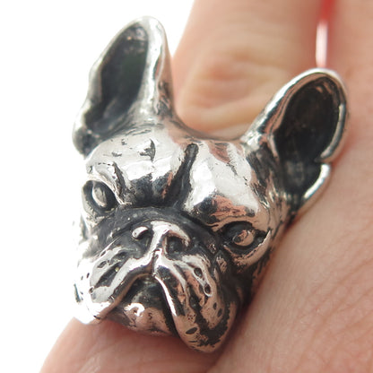 925 Sterling Silver Vintage French Bulldog Oxidized Ring Size 4.5