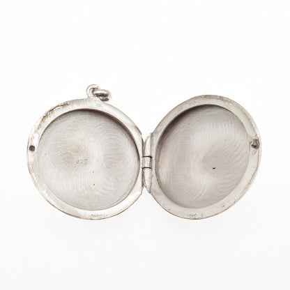 925 Sterling Silver Vintage Engraved Floral Round Locket Charm Pendant