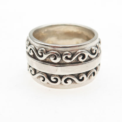 KEN CRAFTS 925 Sterling Silver Vintage Swirl Oxidized Wide Band Ring Size 6.75