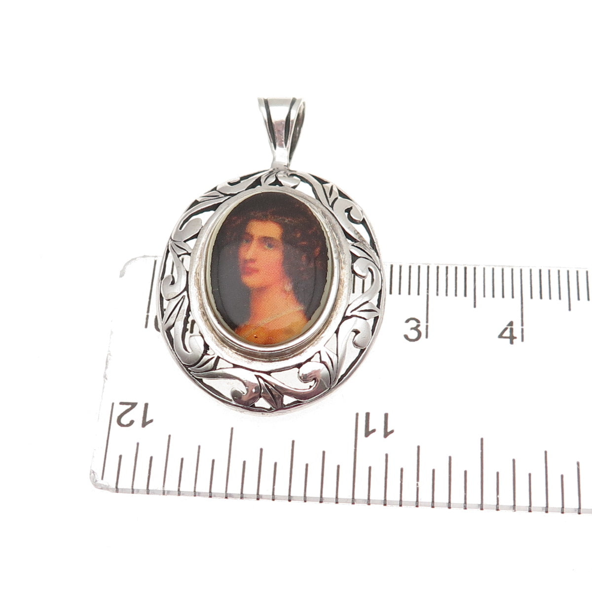 Jezlaine 925 Sterling Silver Vintage Lady Portrait Floral Charm Pendant