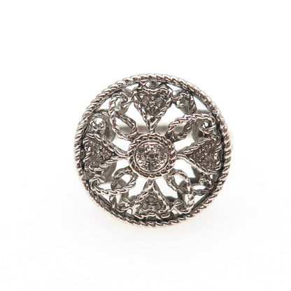 OLIVIA 925 Sterling Silver Real Round-Cut 0.05 ct Diamond Floral Ring Size 6.5