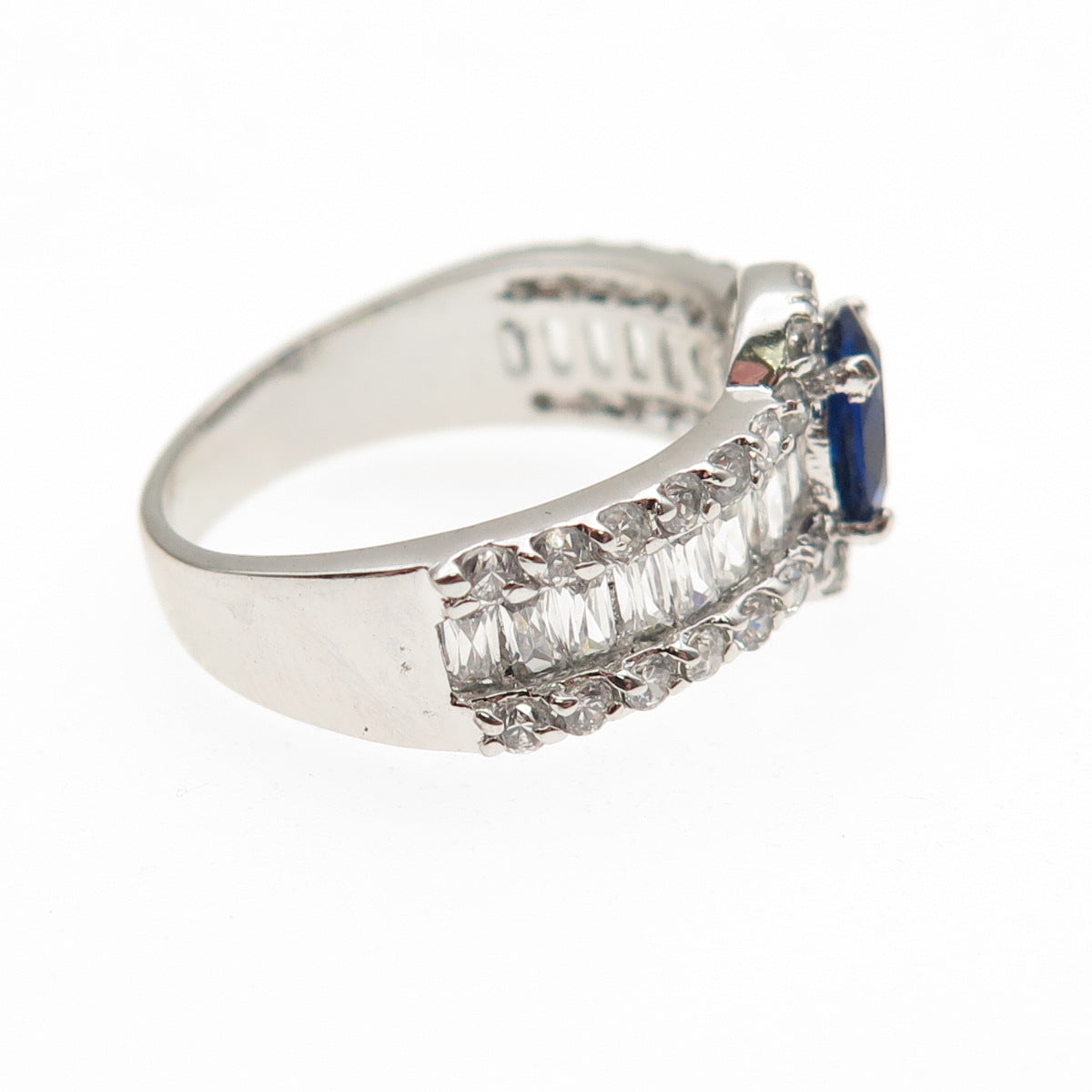 925 Sterling Silver Multi-Cut Blue & White C Z Ring Size 8