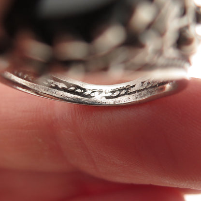 925 Sterling Silver Vintage Real Black Onyx Filigree Oxidized Ring Size 7.25