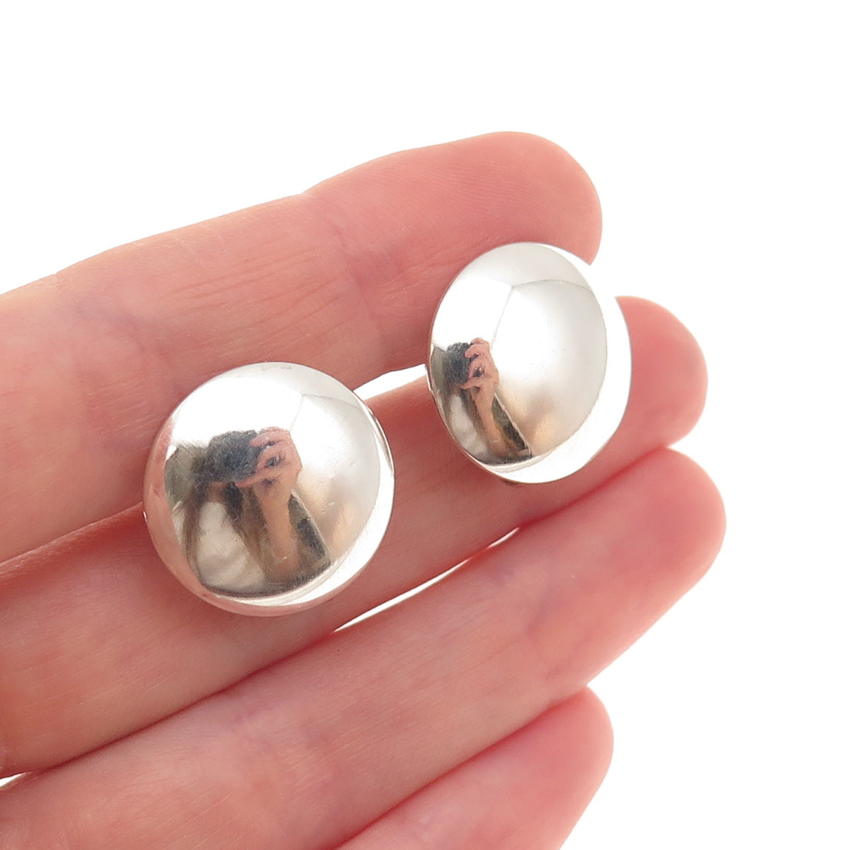 Beau 925 Sterling Silver Antique Art Deco Disc Oxidized Screw Back Earrings