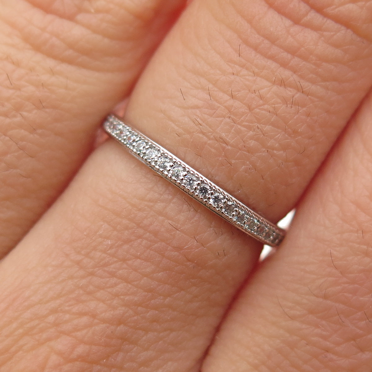 925 Sterling Silver Round-Cut C Z All Around Eternity Stackable Band Ring Size 6