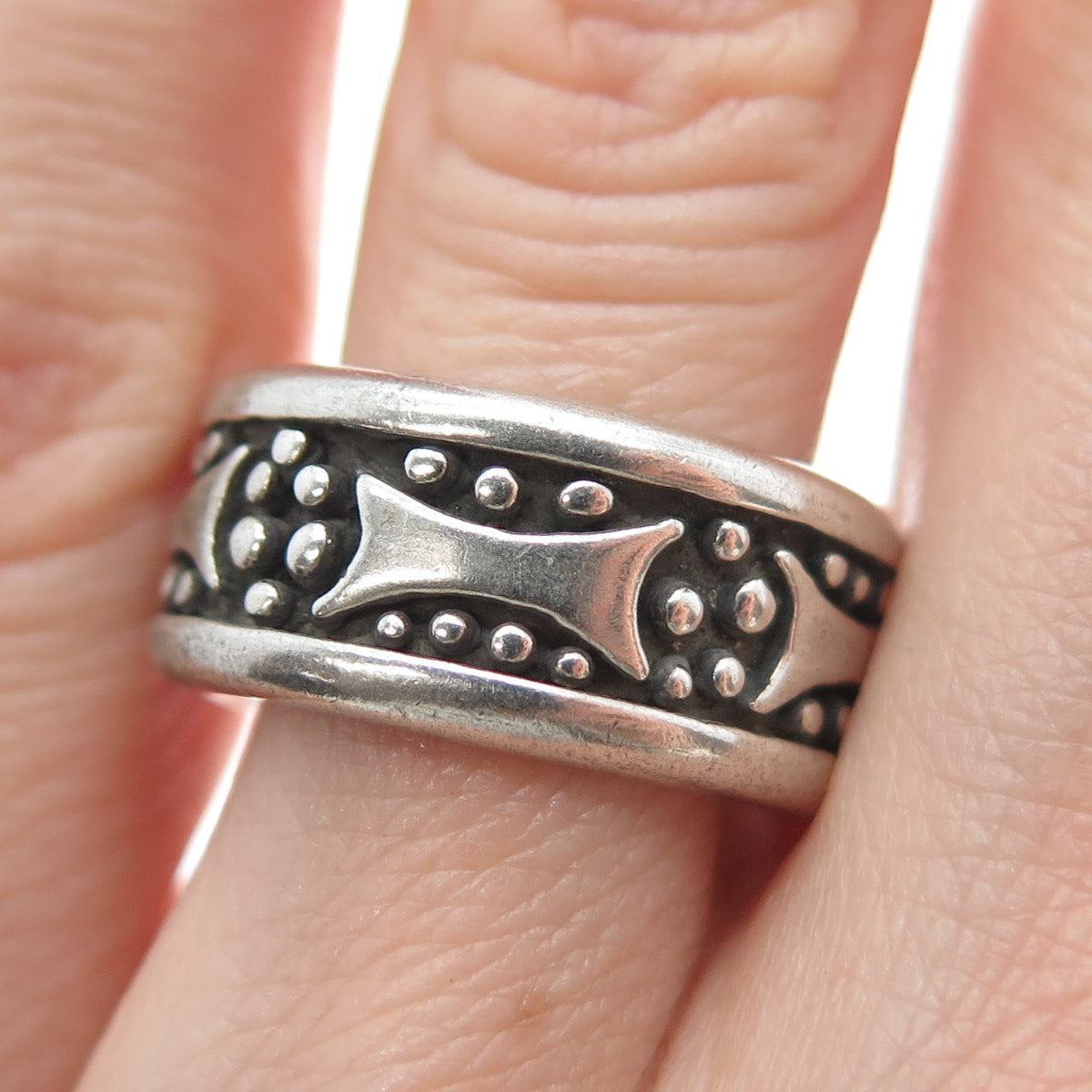 LABELLE 925 Sterling Silver Vintage Modernist Oxidized Band Ring Size 7.25