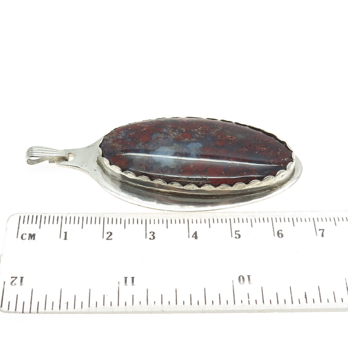 925 Sterling Silver Vintage Real Cabochon Blood Agate Modernist Pendant
