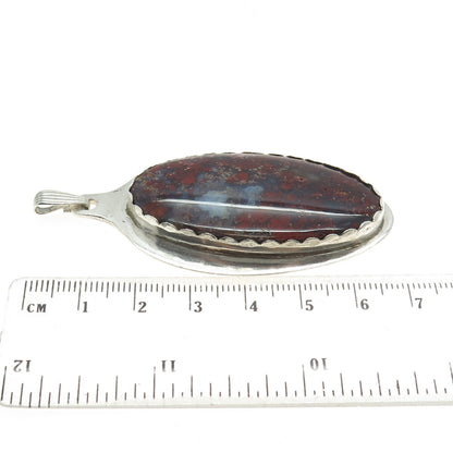 925 Sterling Silver Vintage Real Cabochon Blood Agate Modernist Pendant