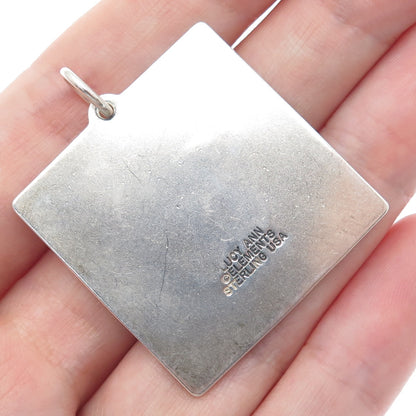 LUCY ANN ELEMENTS 925 Sterling Silver Vintage USA Ribbon Kitty Tag Pendant