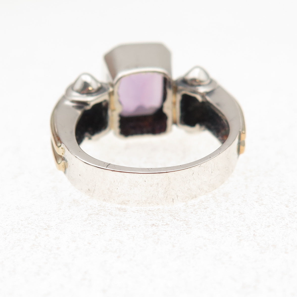 Nancy & Rise 925 Sterling Silver 14K Gold Vintage Real Amethyst Ring Size 6