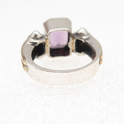 Nancy & Rise 925 Sterling Silver 14K Gold Vintage Real Amethyst Ring Size 6