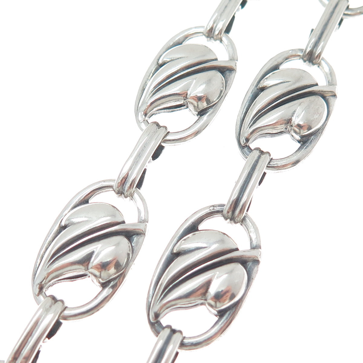 DANECRAFT 925 Sterling Silver Antique Art Deco Floral Leaf Chain Necklace 22"