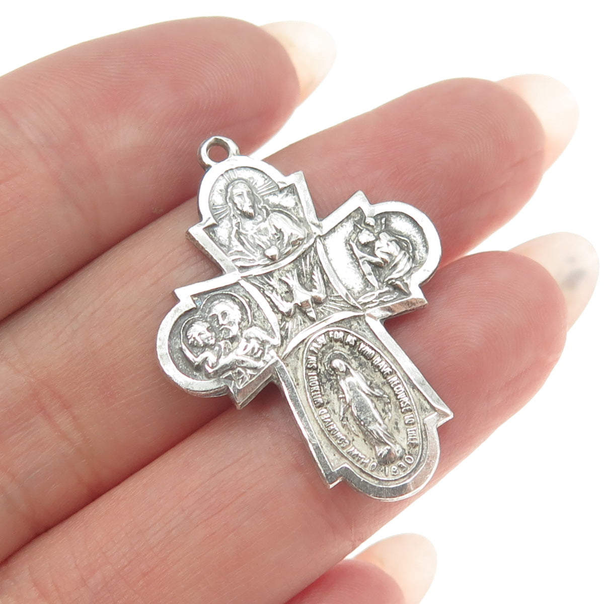 925 Sterling Silver Antique Art Deco Four Way Cross Religious Pendant