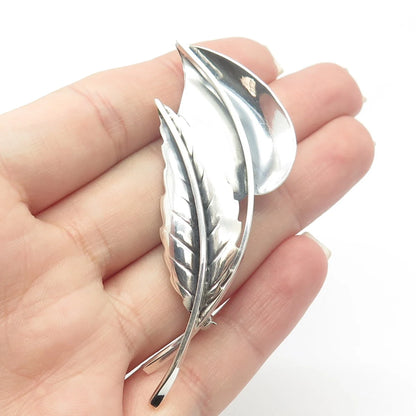 925 Sterling Silver Vintage Double-Leaf Pin Brooch