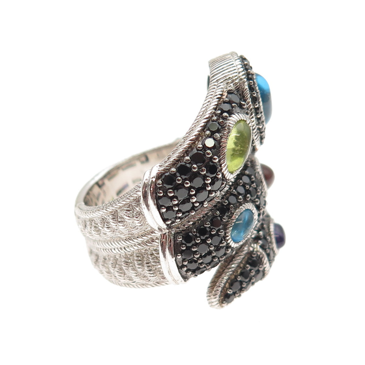JUDITH RIPKA 925 Sterling Silver Real Multi-Color Gem Wrap Ring Size 7