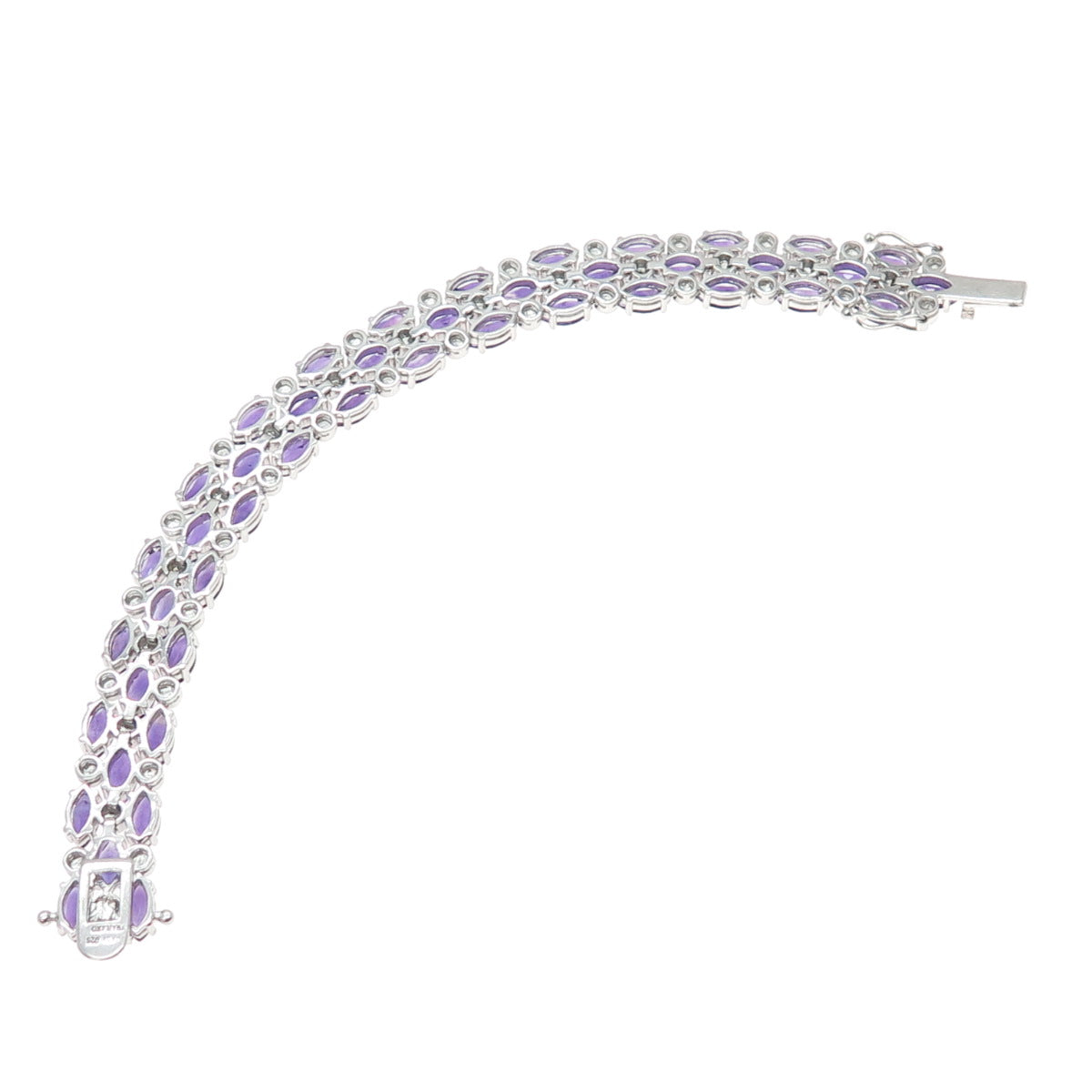 FADI 925 Sterling Real Round-Cut Diamond & Marquise-Cut Amethyst Bracelet 7.25"