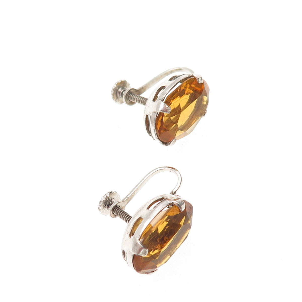 925 Sterling Silver Vintage Real Oval-Cut Citrine Screw Back Earrings