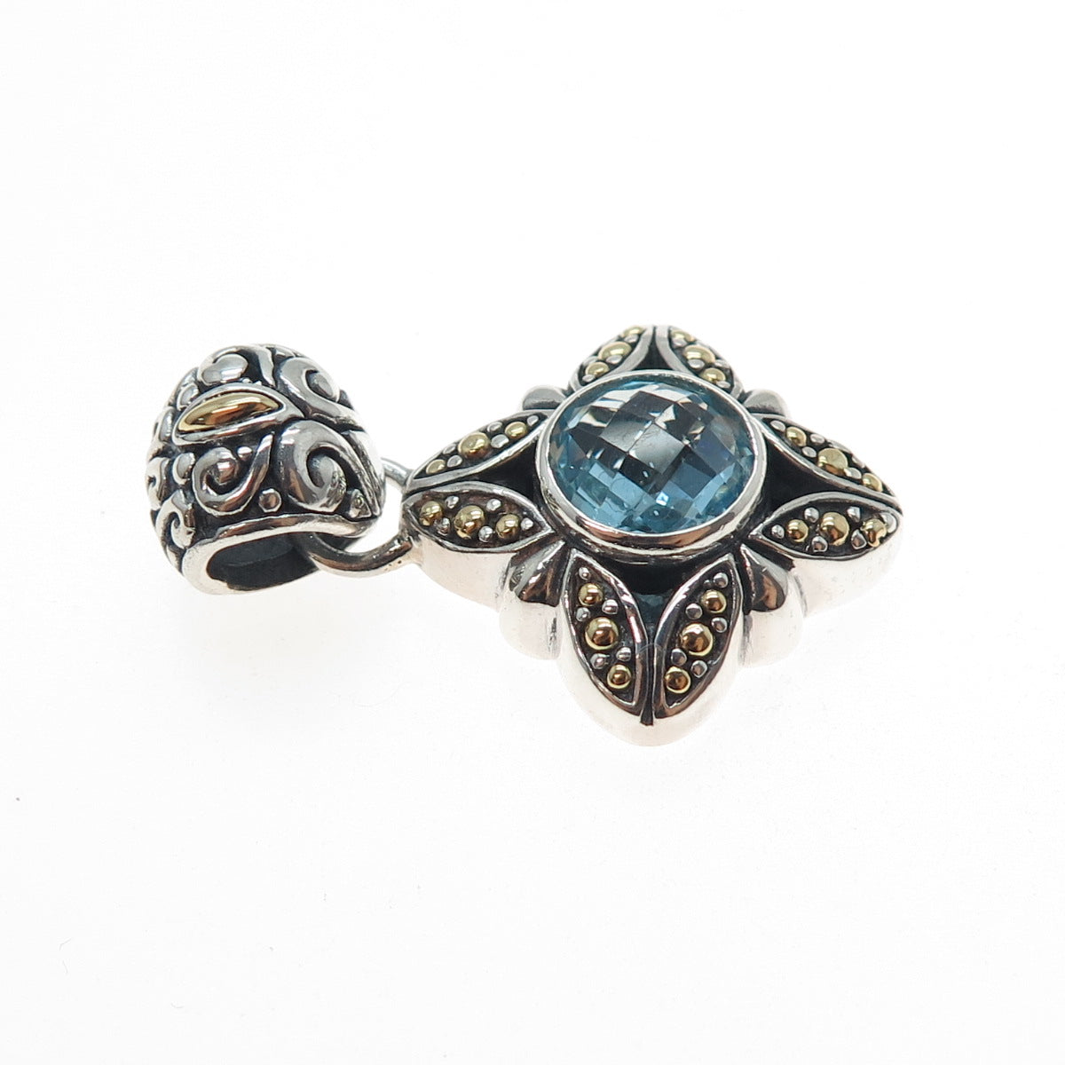 Samuel Benham 925 Sterling Silver 18K Gold Vintage Real Blue Topaz Star Pendant