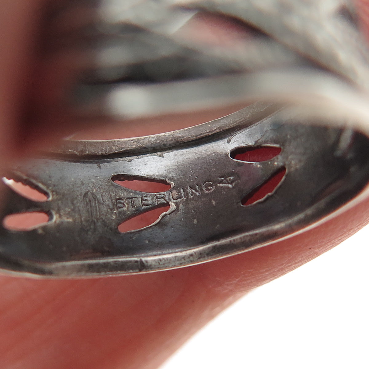 VARGAS 925 Sterling Silver Antique Art Deco Dotted Oxidized Band Ring Size 8.25