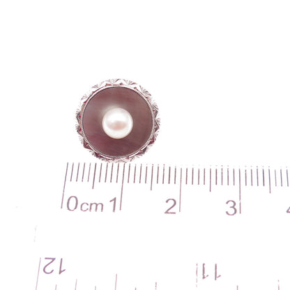 Mikimoto Sterling Silver Antique Japan Real Akoya Pearl & Abalone Shell Button