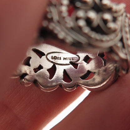 Lois Hill 925 Sterling Silver Vintage Granulated Signature Scroll Ring Size 7