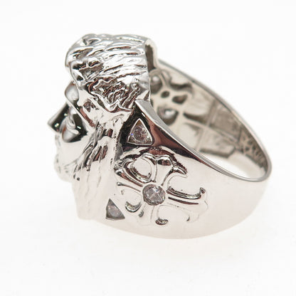 925 Sterling Silver Round-Cut C Z Jesus Statement Ring Size 12.25