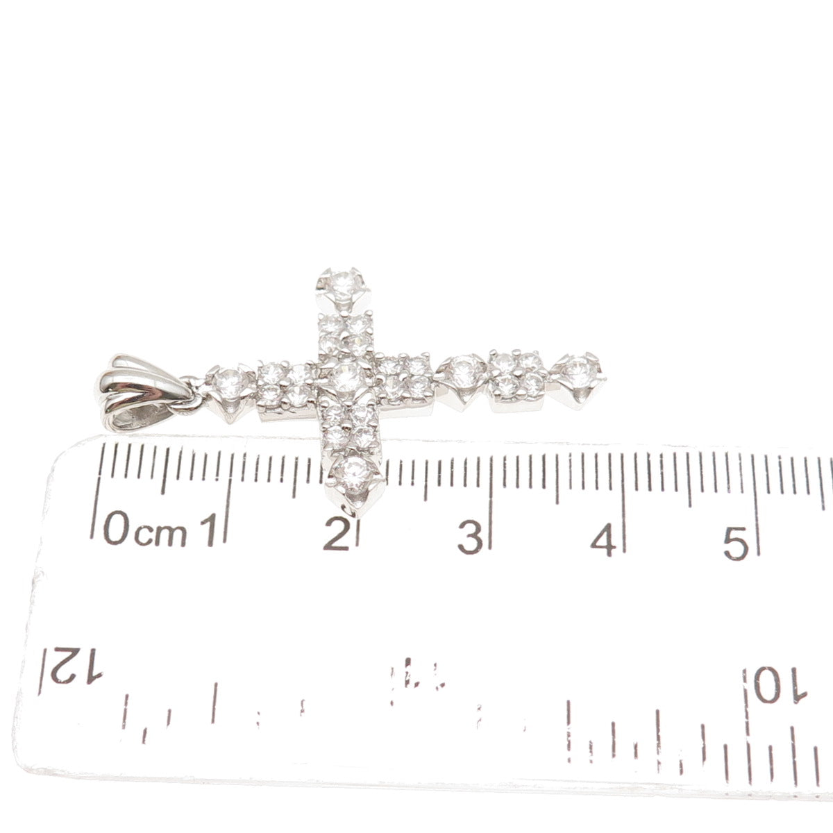 925 Sterling Silver Round-Cut C Z Cross Charm Pendant