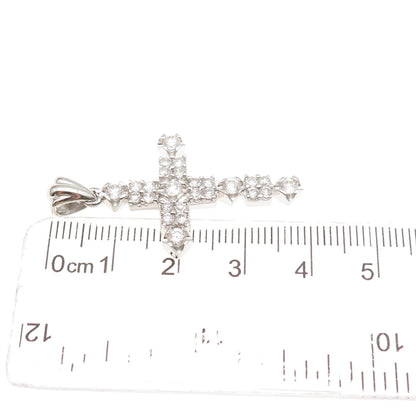 925 Sterling Silver Round-Cut C Z Cross Charm Pendant