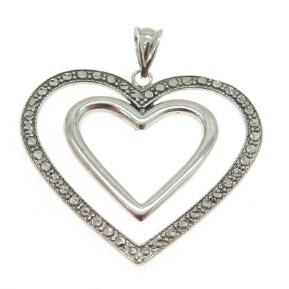 925 Sterling Silver Vintage Dotted Double Heart Pendant