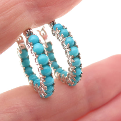 D'Joy 925 Sterling Silver Real Sleeping Beauty Turquoise In & Out Hoop Earrings