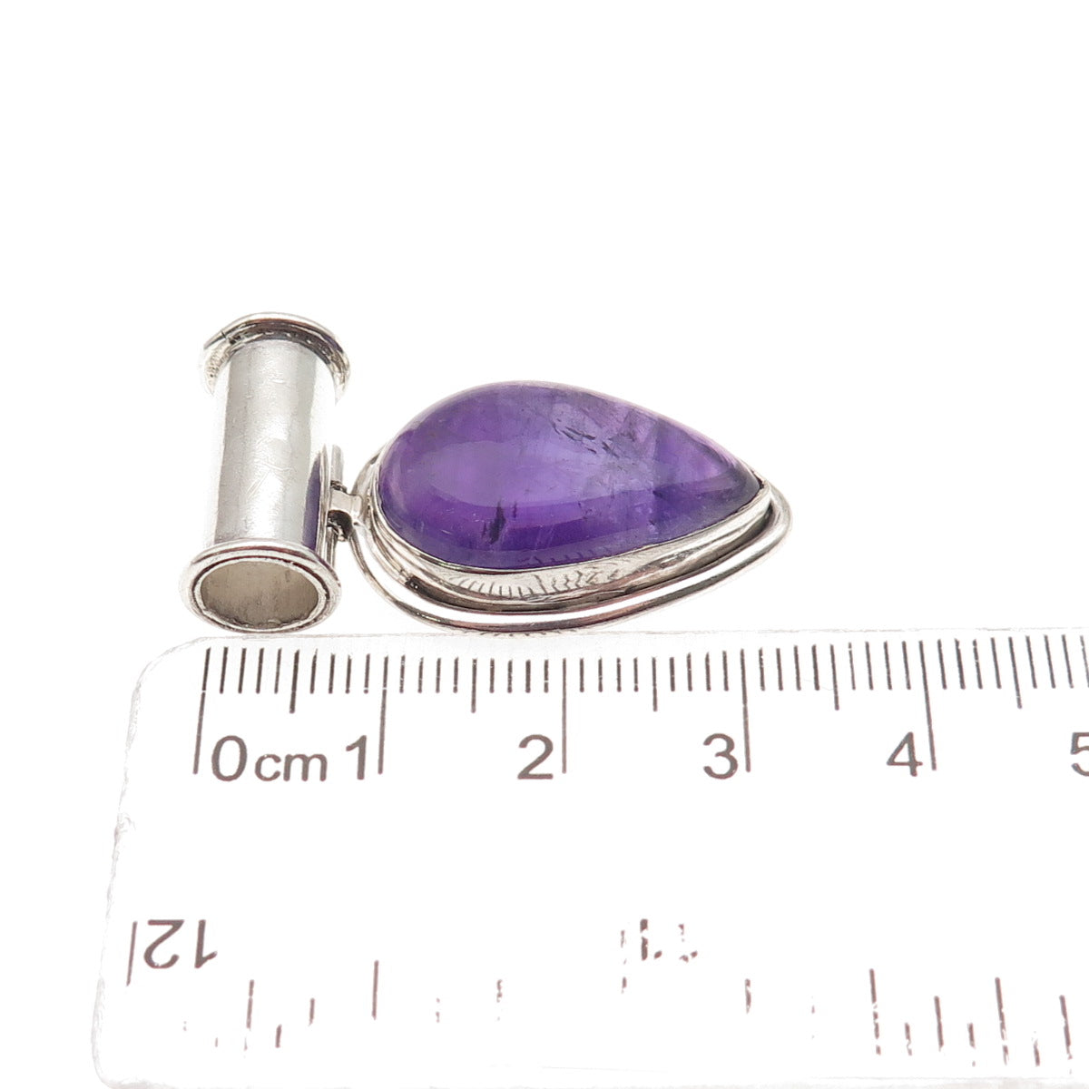 925 Sterling Silver Vintage Real Amethyst Modernist Oxidized Slide Pendant