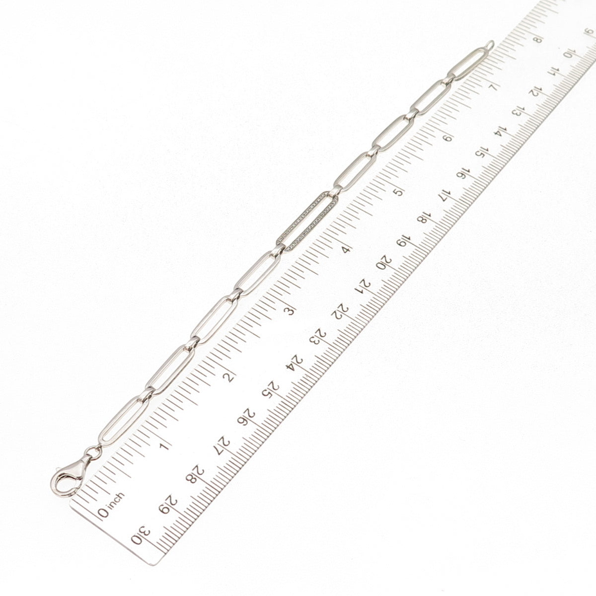 925 Sterling Silver Real Round-Cut Diamond Paperclip Link Bracelet 7.25"