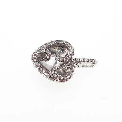 925 Sterling Silver Round-Cut C Z Swirl Heart Mini Charm Pendant