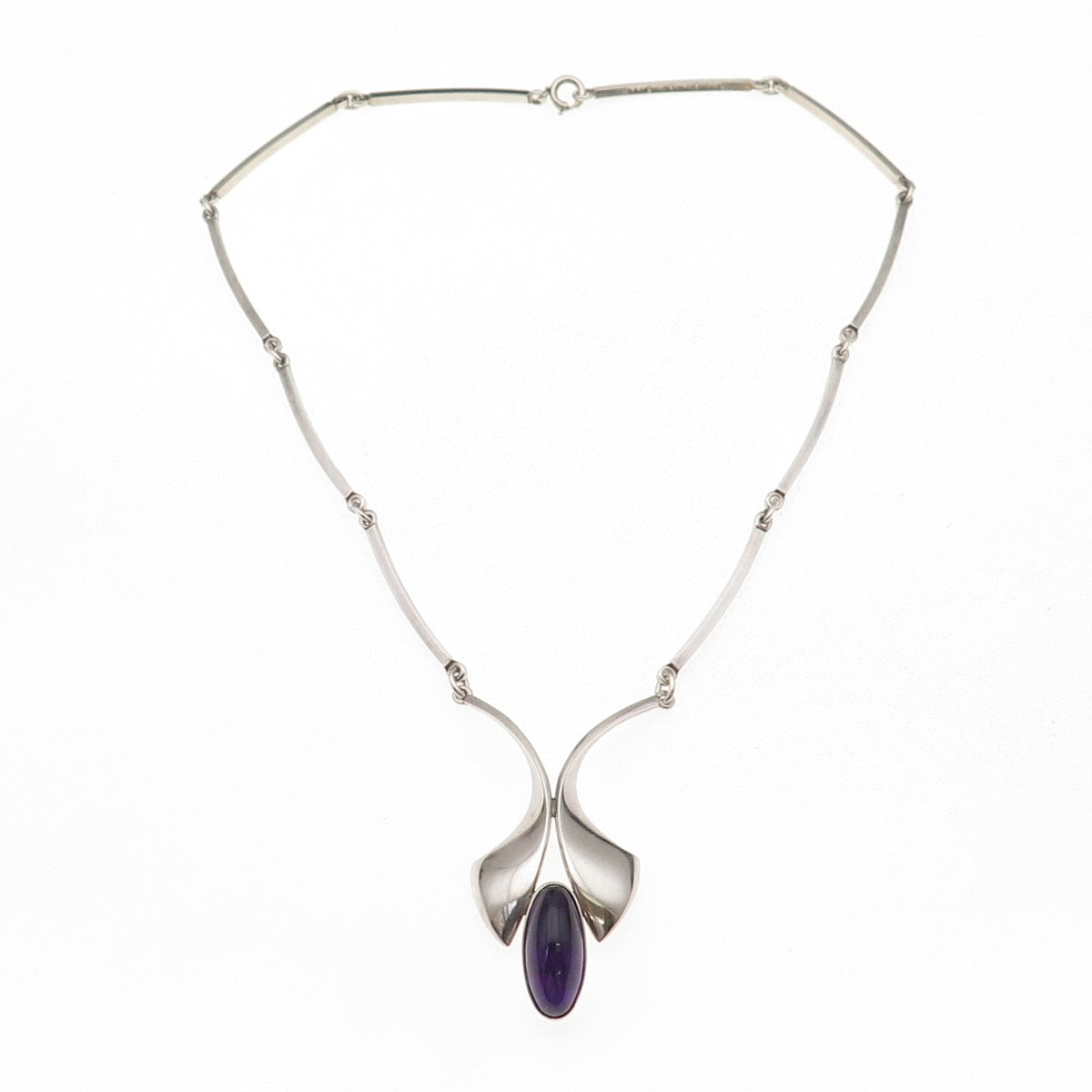 Niels Erik From 925S Sterling Silver Vintage Denmark Real Amethyst Necklace 16"